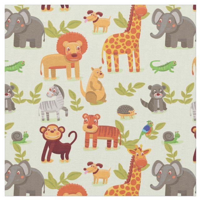 Tecido Teste padrão com animais dos desenhos animados (Detalhe)
