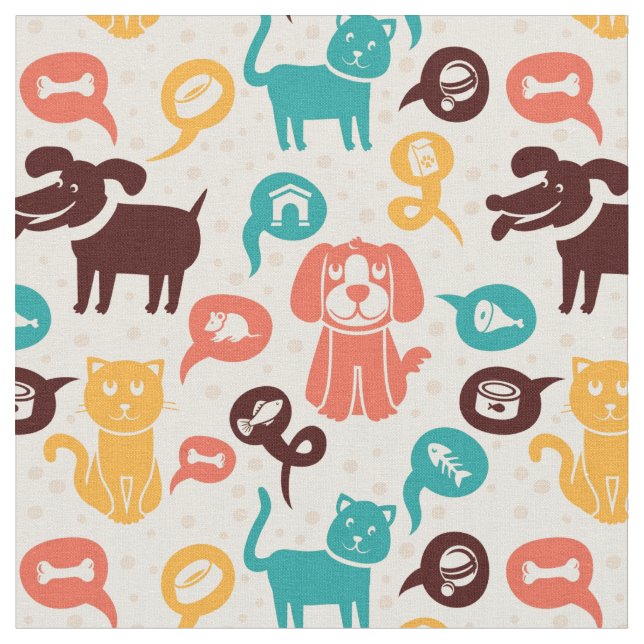 Tecido Teste padrão com gatos e os cães engraçados (Detalhe)
