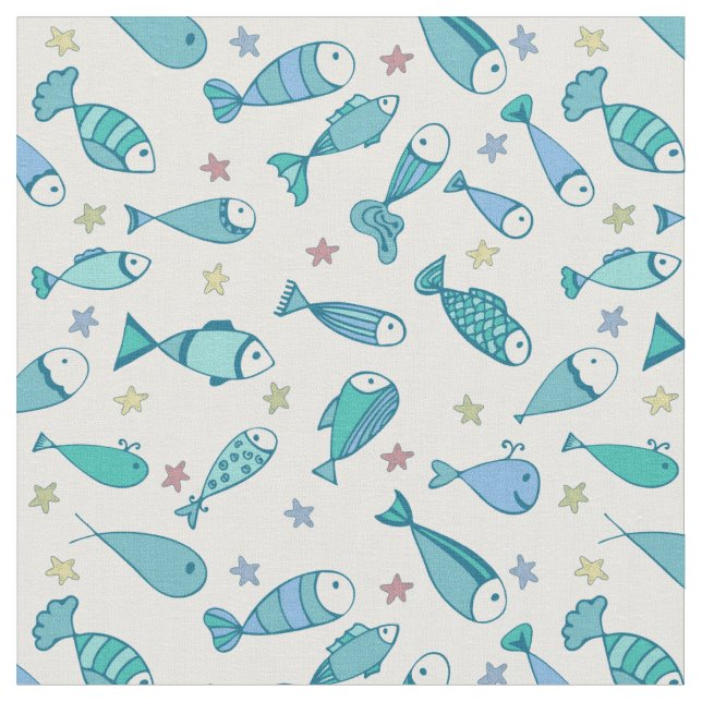 Tecido Teste padrão com peixes e estrela do mar (Detalhe)