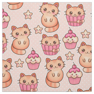 Tecido Teste padrão cor-de-rosa bonito dos gatos e dos