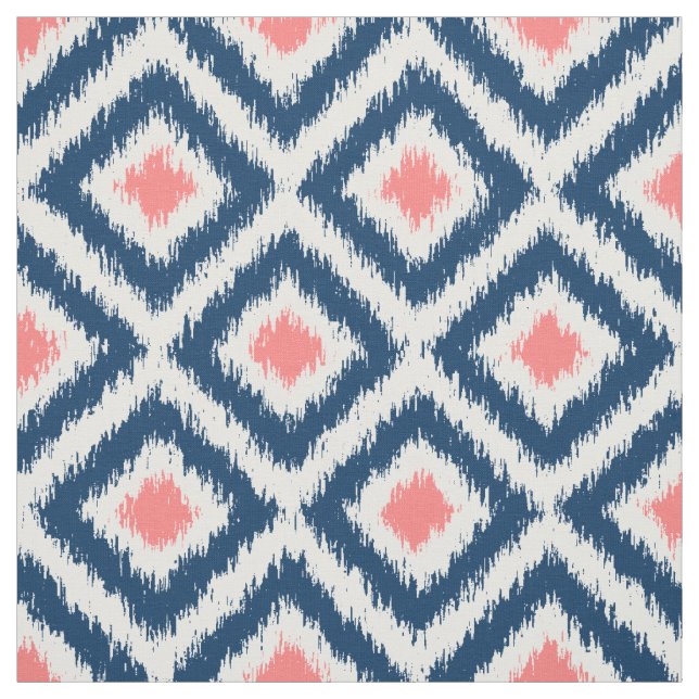 Tecido Teste padrão coral azul dos diamantes de Ikat da (Modelo)