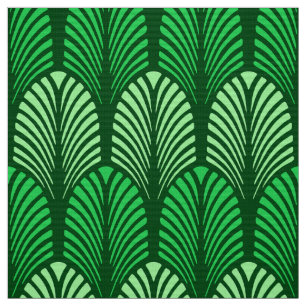 Tecido Teste padrão da pena do art deco, verde esmeralda