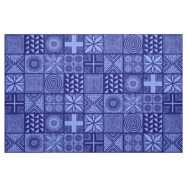 Tecido Teste padrão de Adire - máscaras do azul (Fat Quarter)