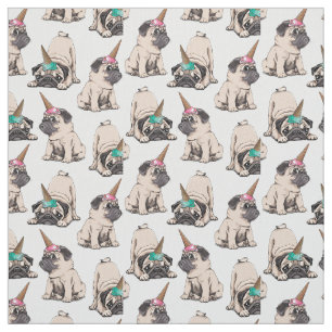 Tecido Teste padrão de aspiração do unicórnio dos Pug