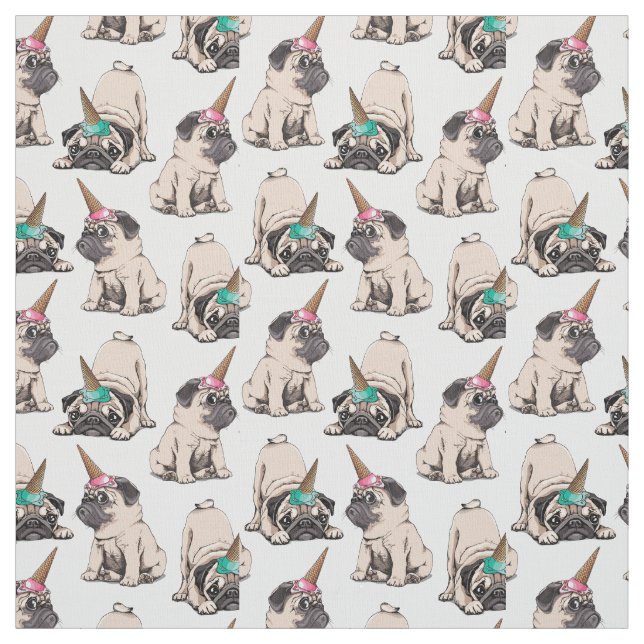 Tecido Teste padrão de aspiração do unicórnio dos Pugs | (Modelo)