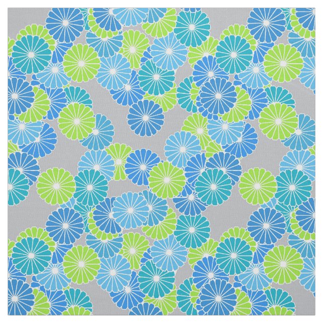 Tecido Teste padrão de flor do art deco - azul e verde (Modelo)