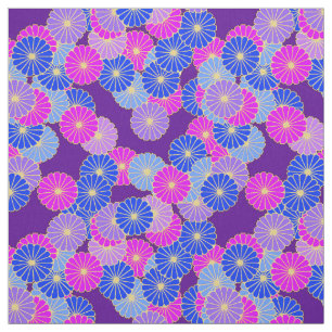 Tecido Teste padrão de flor do art deco - violeta, azul 