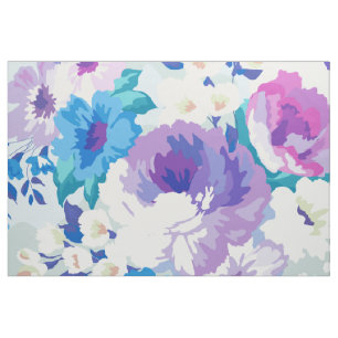 Tecido Teste padrão de flores roxo & azul Pastel das