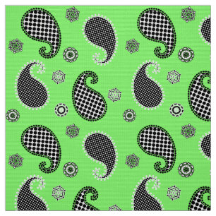 Tecido Teste padrão de Paisley, verde limão, preto e