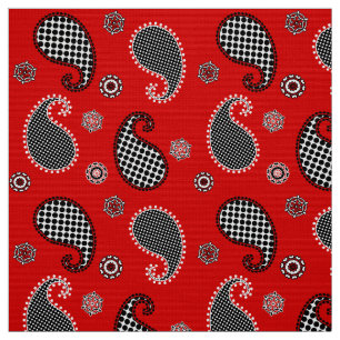 Tecido Teste padrão de Paisley, vermelho escuro, preto e