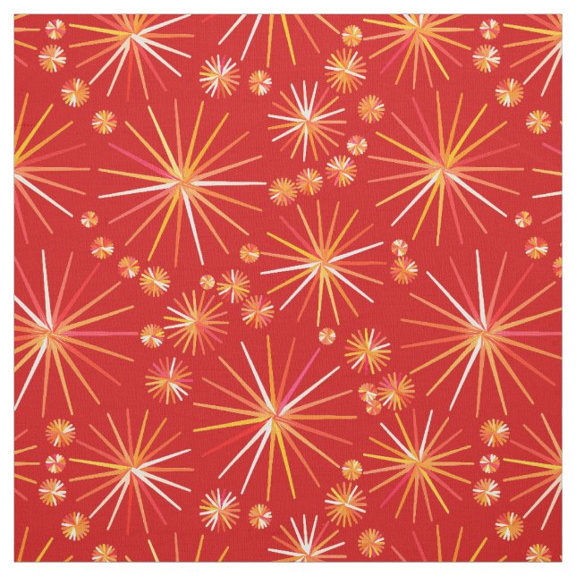 Tecido Teste padrão de Sputnik do meio século, vermelho (Modelo)