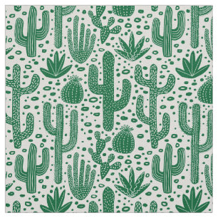 Tecido Teste padrão do cacto - Forest Green e branco