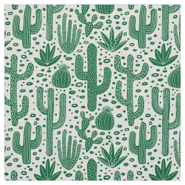 Tecido Teste padrão do cacto - Forest Green e branco (Modelo)