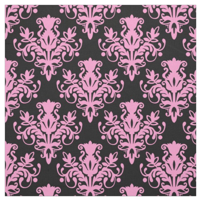 Tecido Teste padrão do damasco 02 - rosa no preto (Modelo)