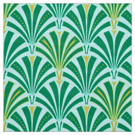 Tecido Teste padrão do fã do art deco - turquesa no aqua