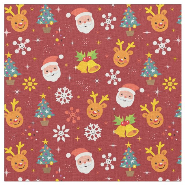 Tecido Teste padrão do Natal com papai noel e rena (Detalhe)