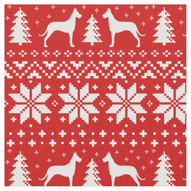 Tecido Teste padrão do Natal das silhuetas de great dane (Detalhe)