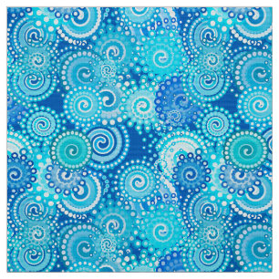 Tecido Teste padrão do redemoinho do Fractal, azul