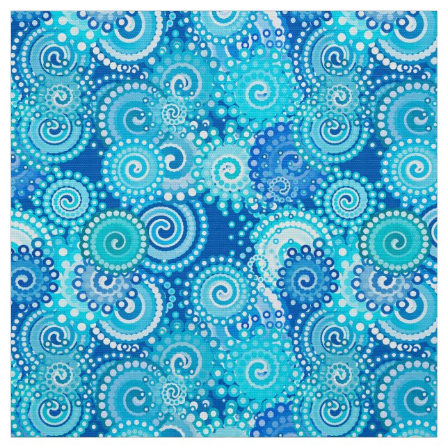 Tecido Teste padrão do redemoinho do Fractal, azul (Modelo)