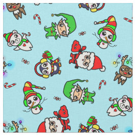 Tecido Teste padrão doce do caráter do Natal de Kawaii