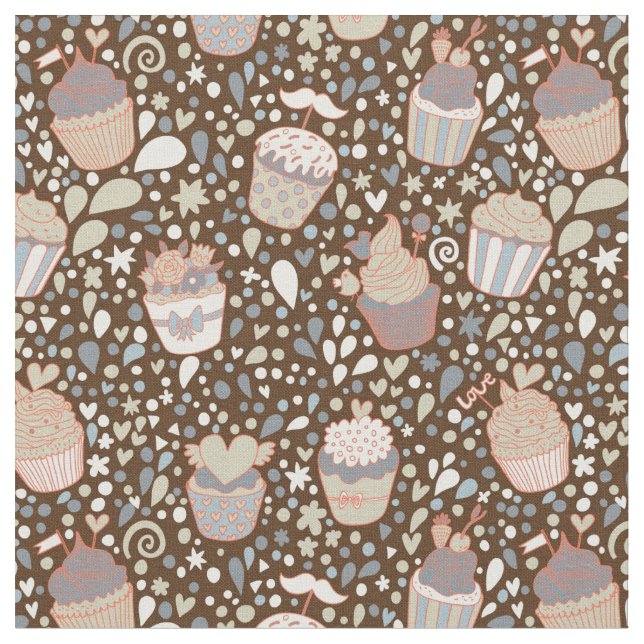 Tecido Teste padrão doce feito de cupcakes saborosos (Detalhe)