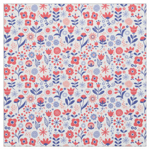 Tecido Teste padrão floral azul & coral