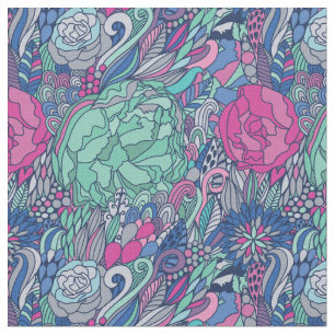 Tecido Teste padrão floral colorido do Doodle
