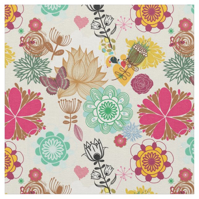 Tecido Teste padrão floral no estilo retro (Detalhe)