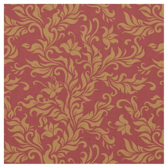 Tecido Teste padrão floral vermelho e Dourado (Detalhe)