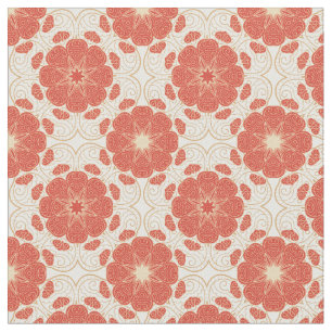 Tecido Teste padrão floral vermelho e Dourado do laço