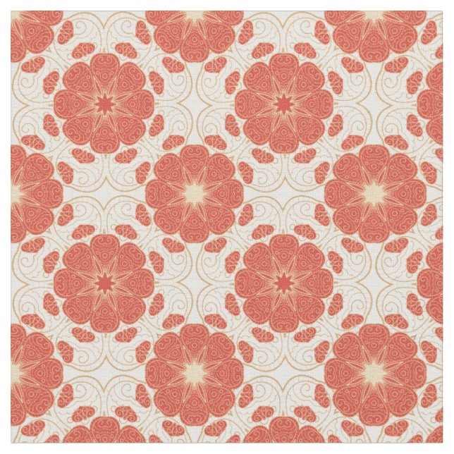 Tecido Teste padrão floral vermelho e Dourado do laço (Detalhe)