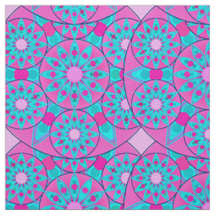 Tecido Teste padrão, fúcsia, rosa & turquesa da mandala