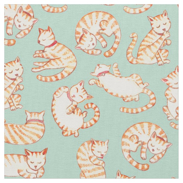 Tecido Teste padrão ilustrado alaranjado dos gatos de (Detalhe)