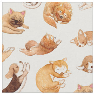 Tecido Teste padrão ilustrado da aguarela cães bonitos