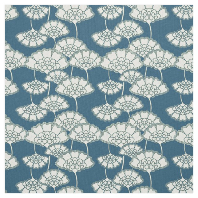 Tecido Teste padrão japonês floral de turquesa escura (Modelo)