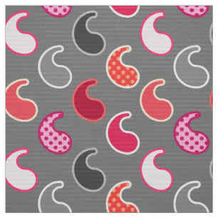 Tecido Teste padrão moderno de Paisley, coral,