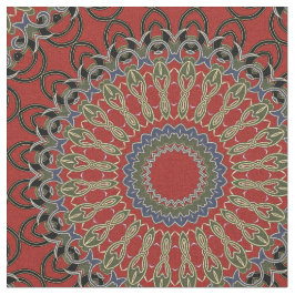 Tecido Teste padrão pequeno da mandala vermelha, verde e