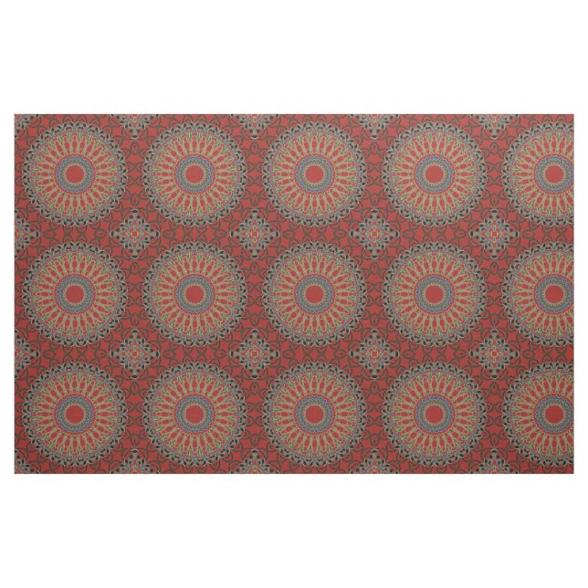 Tecido Teste padrão pequeno da mandala vermelha, verde e (Fat Quarter)