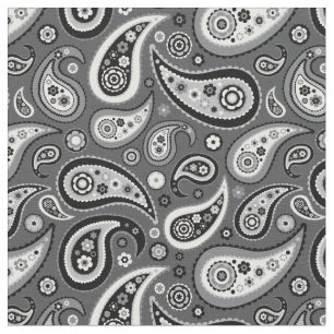 Tecido Teste padrão preto e cinzento retro de Paisley