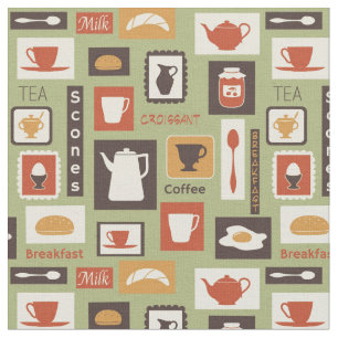 Tecido Teste padrão retro com os pratos da cozinha para 