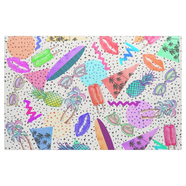 Tecido Teste padrão retro da colagem da praia do verão (Jarda)