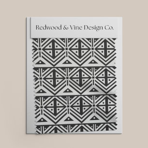 Tecido Teste padrão tribal geométrico preto e branco