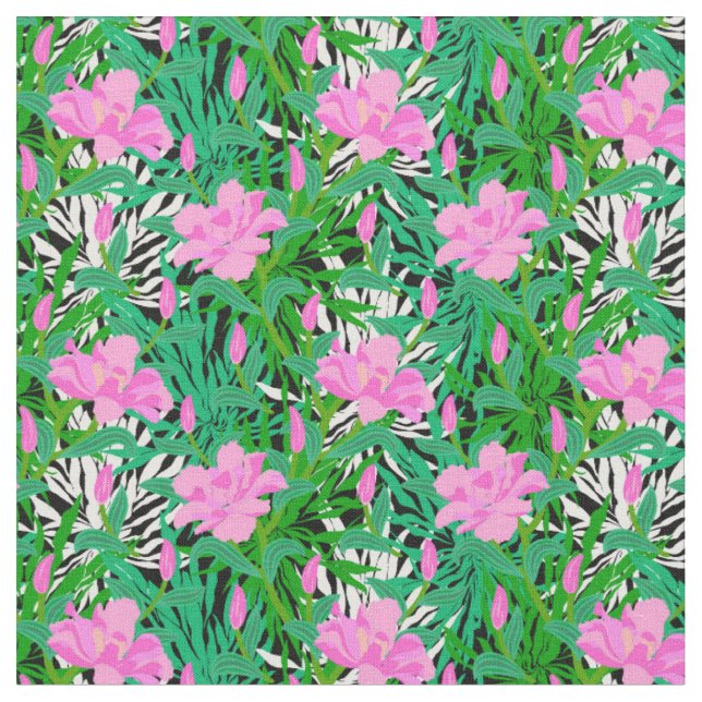 Tecido Teste padrão tropical com flores da selva (Detalhe)