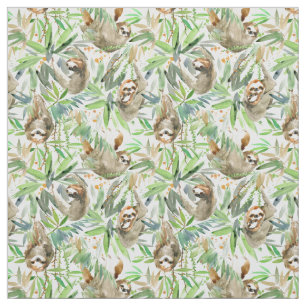 Tecido Teste padrão tropical da preguiça da aguarela