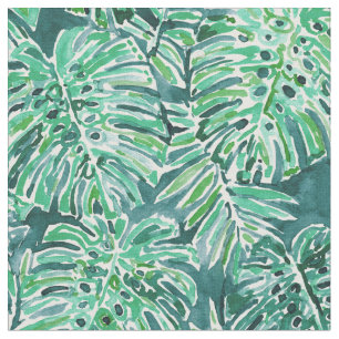 Tecido Teste padrão tropical de Monstera do verde das