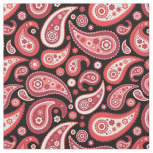 Tecido Teste padrão vermelho e preto retro de Paisley