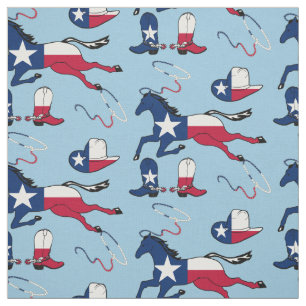 Tecido Texas Flag Horses Hats and Boots lt blue
