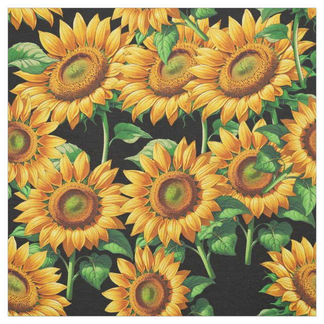 Tecido Têxtil De Algodão Floral De Girassol Negro (Modelo)