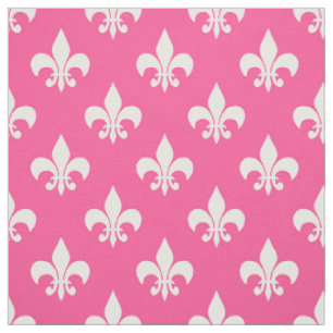 Tecido Têxtil de Flur-de-lis, de cor branca, rosa