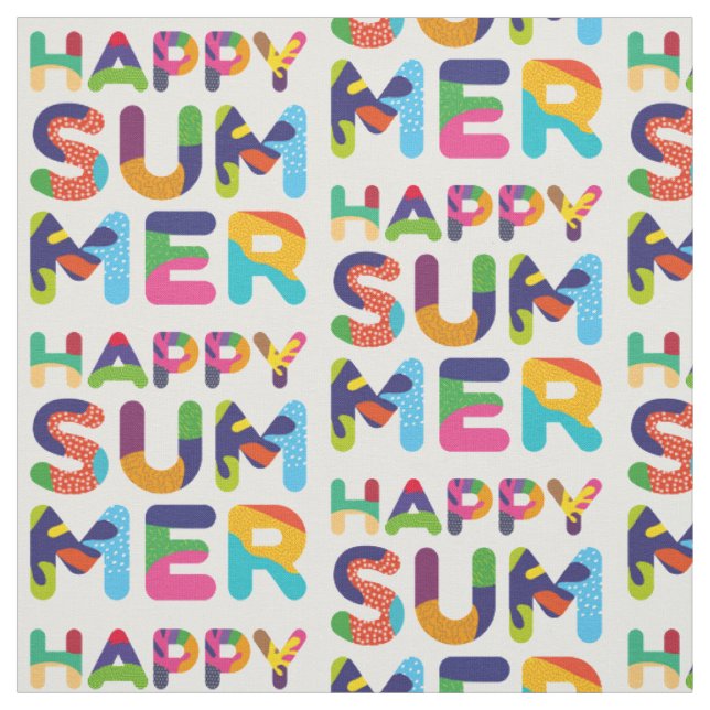 Tecido Texto Colorido de Verão Feliz (Modelo)